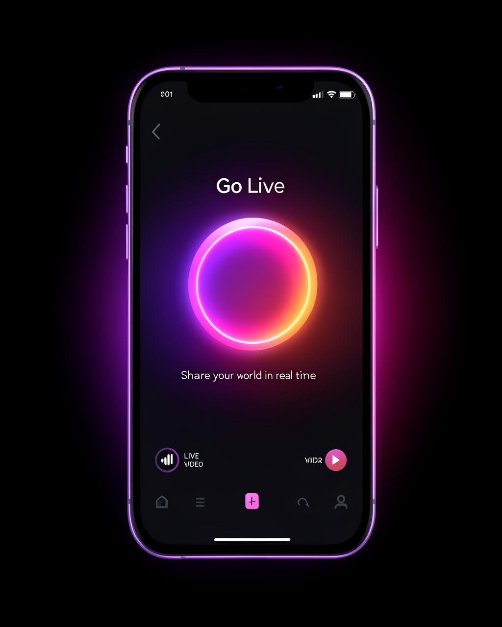 The Go Live screen with one-tap broadcast button